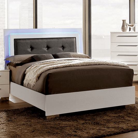 Clementine Glossy White King Bed with LED Lighting