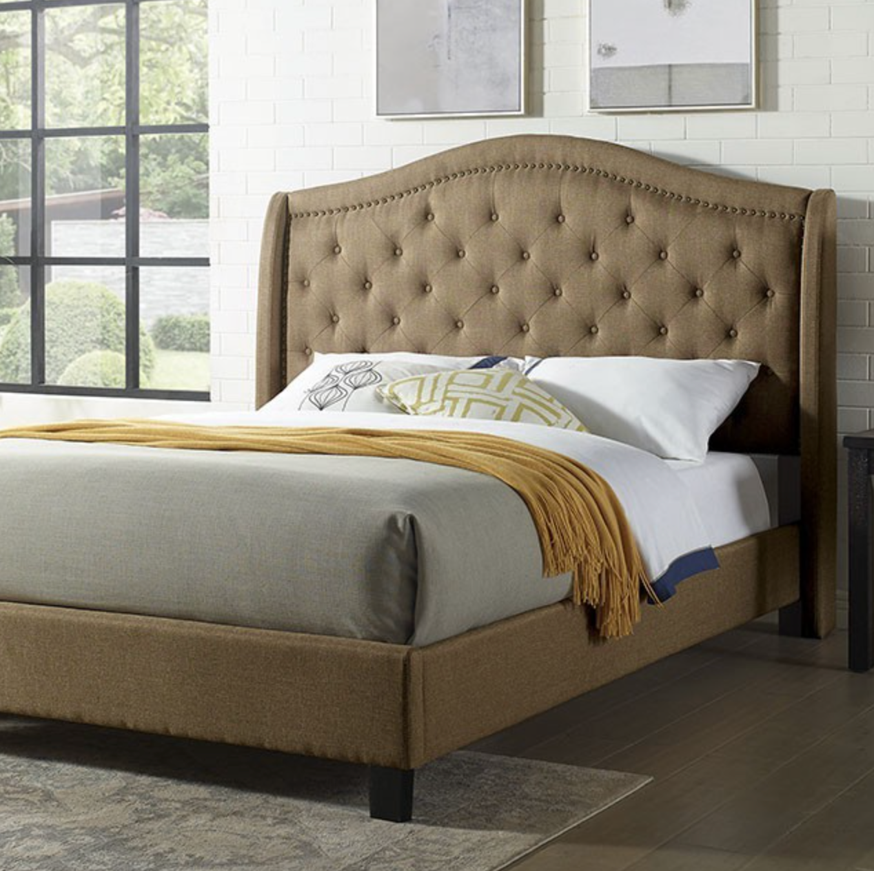 Carly Transitional Style Button Tufted Full Platform Bed