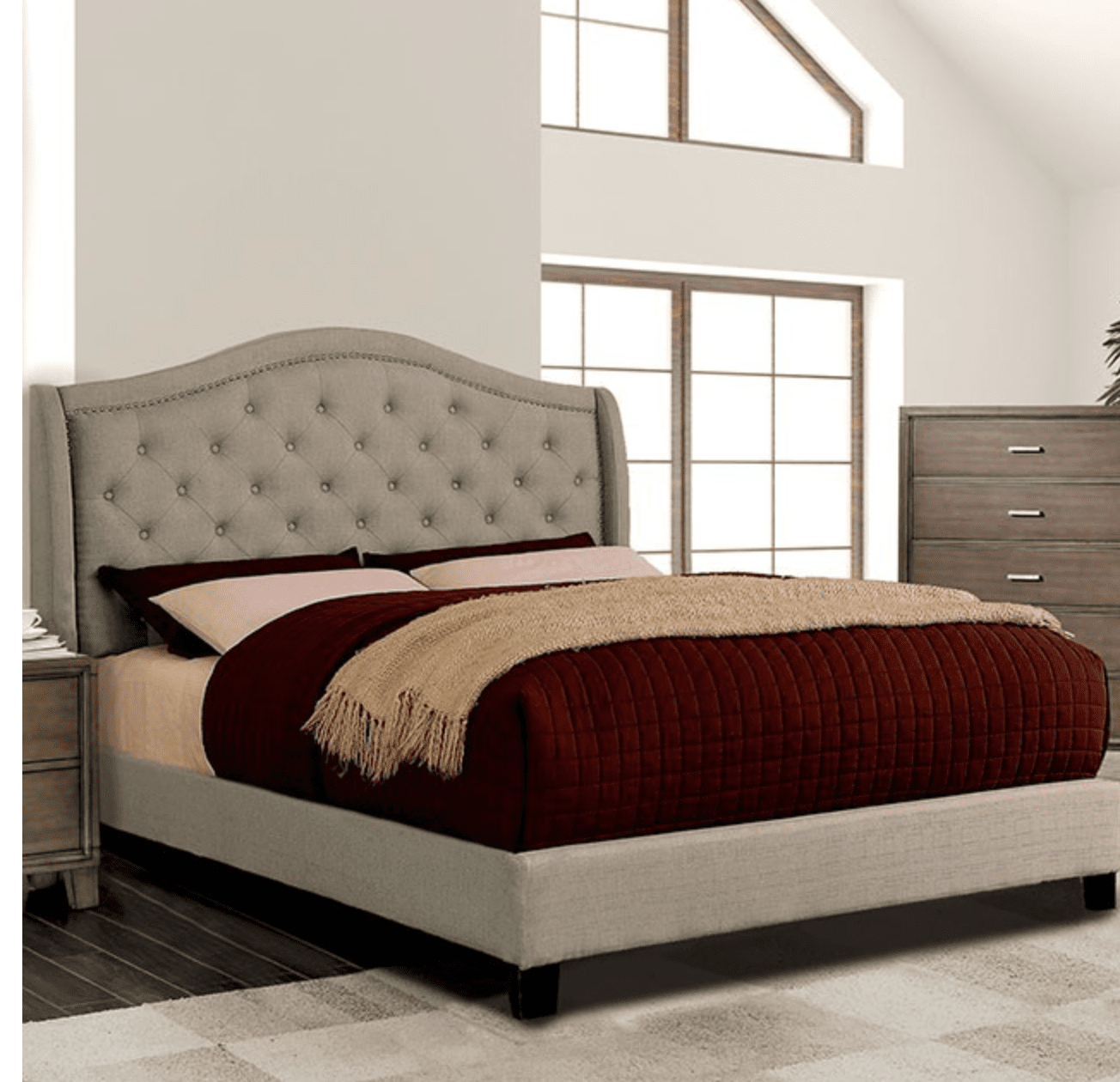 Carly Transitional Style Button Tufted Full Platform Bed