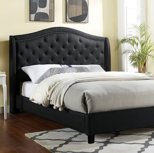 Carly Transitional Style Button Tufted Full Platform Bed in Black