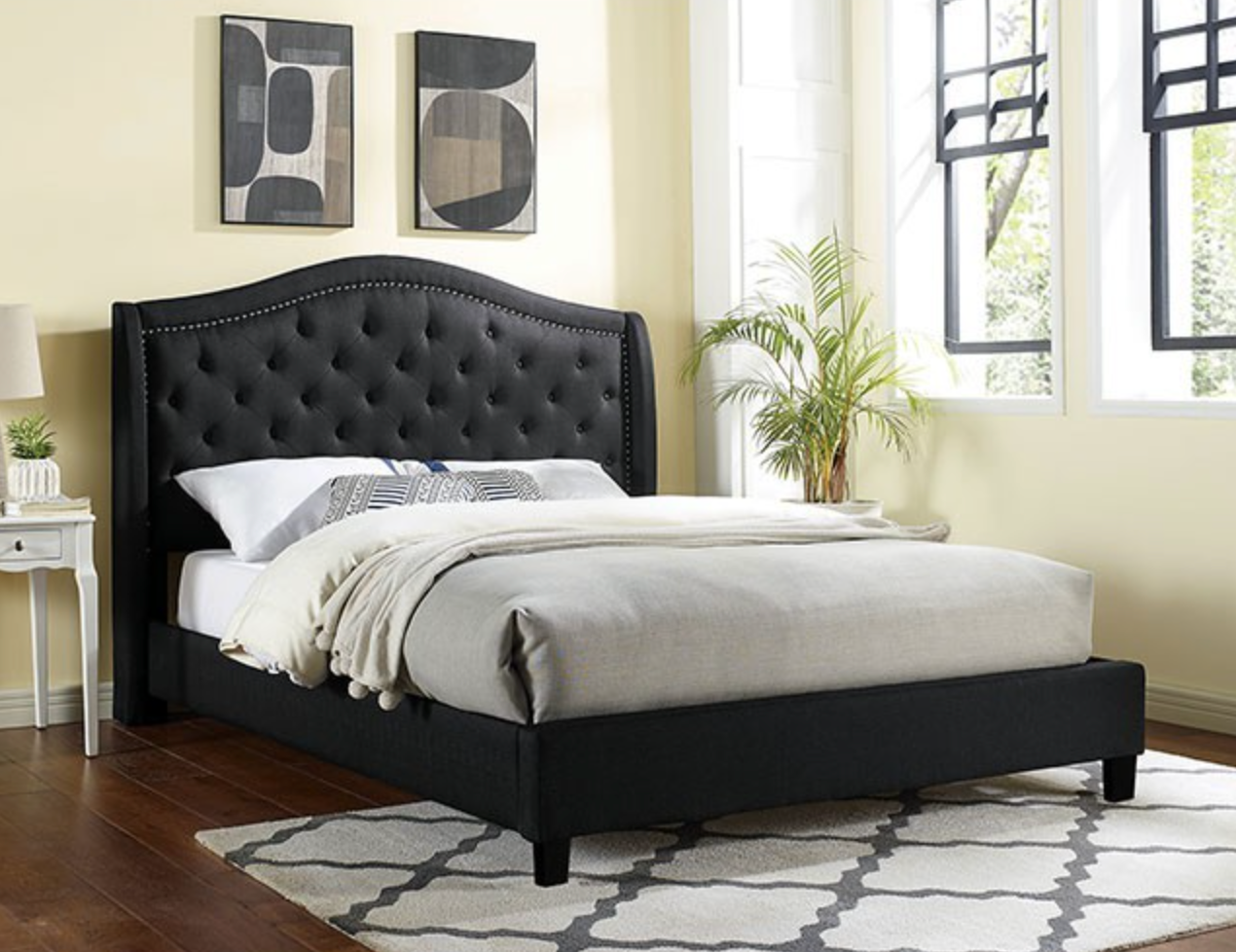 Carly Transitional Style Button Tufted Full Platform Bed in Black