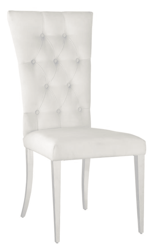 Button Tufted White Velvet Dining Chair Set of 2