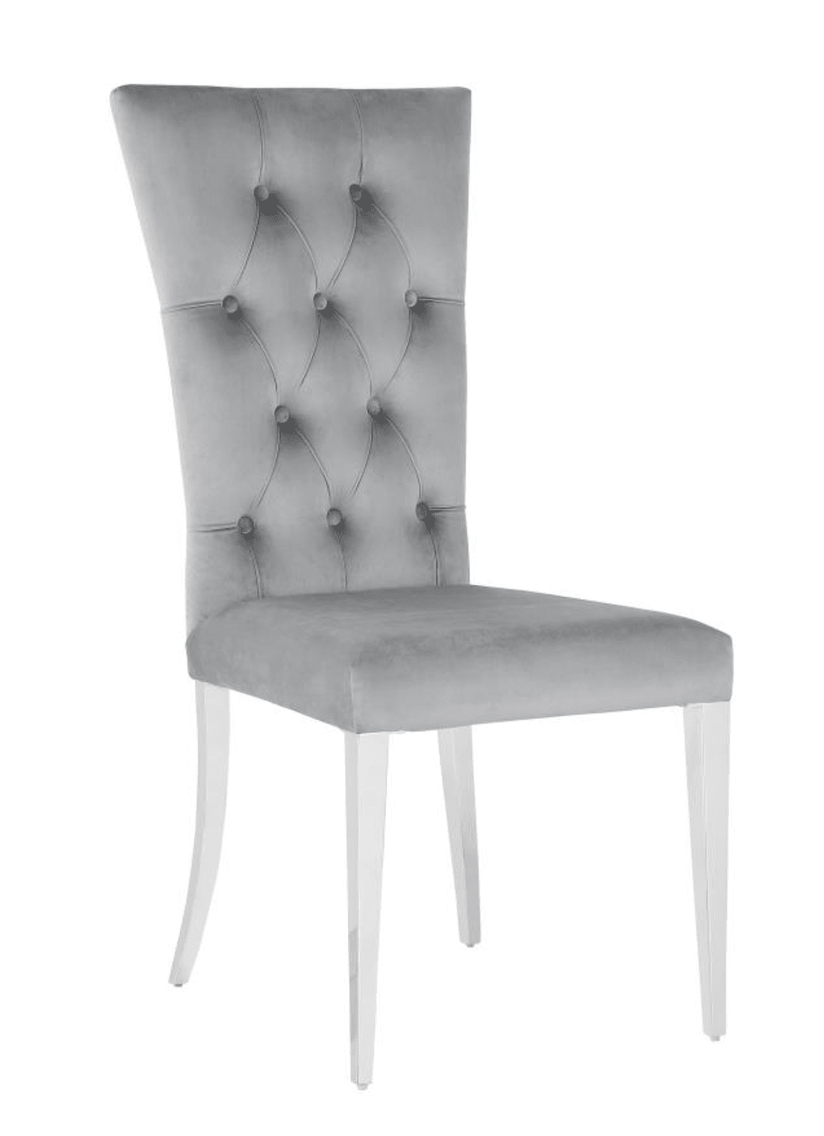 Button Tufted Gray Velvet Dining Chair Set of 2