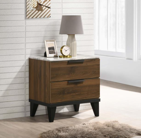 Mays 2-drawer Nightstand Walnut Brown with Faux Marble Top