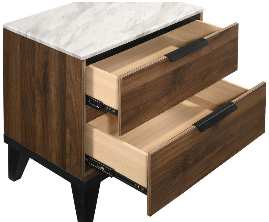 Mays 2-drawer Nightstand Walnut Brown with Faux Marble Top