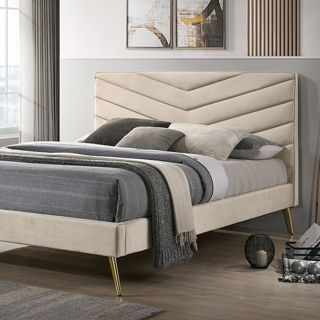 Vivar Beige Velvet Platform Bed