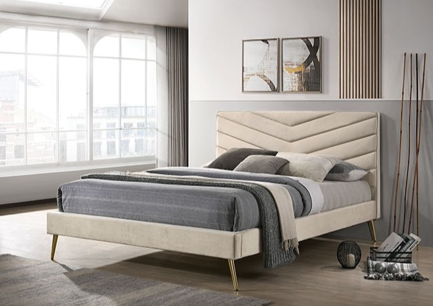 Vivar Beige Velvet Platform Bed