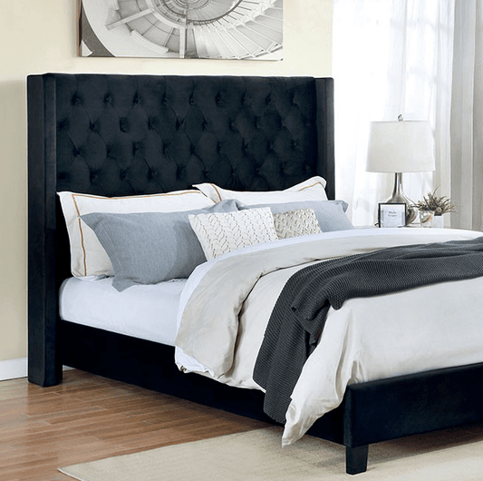 Ryleigh King Button Tufted Wingback Bed in Black