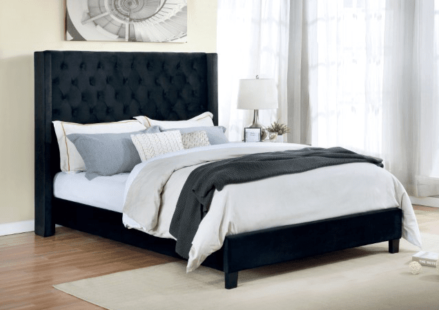 Ryleigh King Button Tufted Wingback Bed in Black