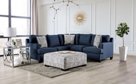 Bayswater Contemporary Sectional in Navy Blue Denim-Like Upholstery