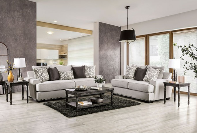 Picotee Sofa in Light Gray Linen - Furniture of America