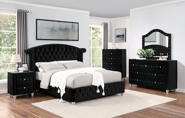 Zohar Tufted Velvet Queen Glam Bed - Furniture of America