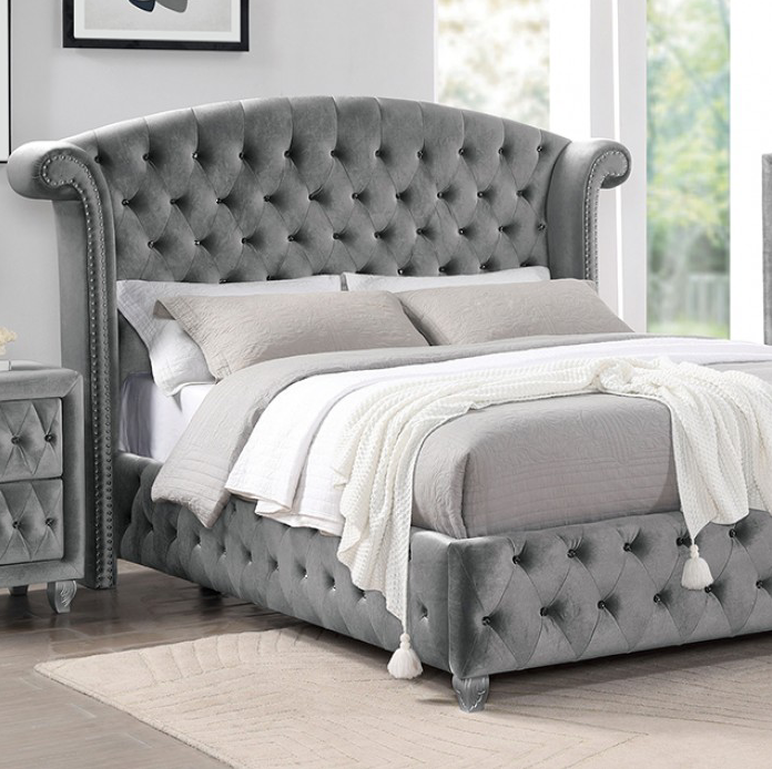 Zohar Tufted Velvet Queen Glam Bed - Furniture of America