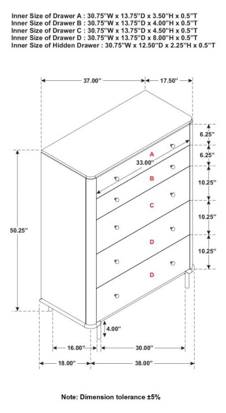 Arini 5-drawer Chest Sand Wash