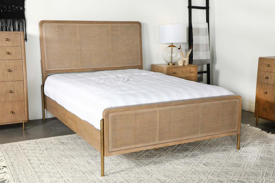 Arini Transitional King Bed in Wire Brushed Sand Finish