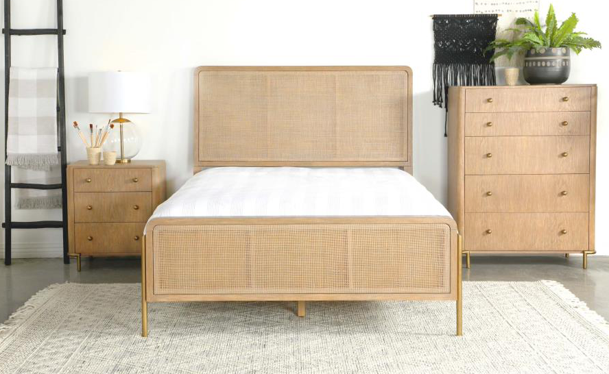 Arini Transitional King Bed in Wire Brushed Sand Finish