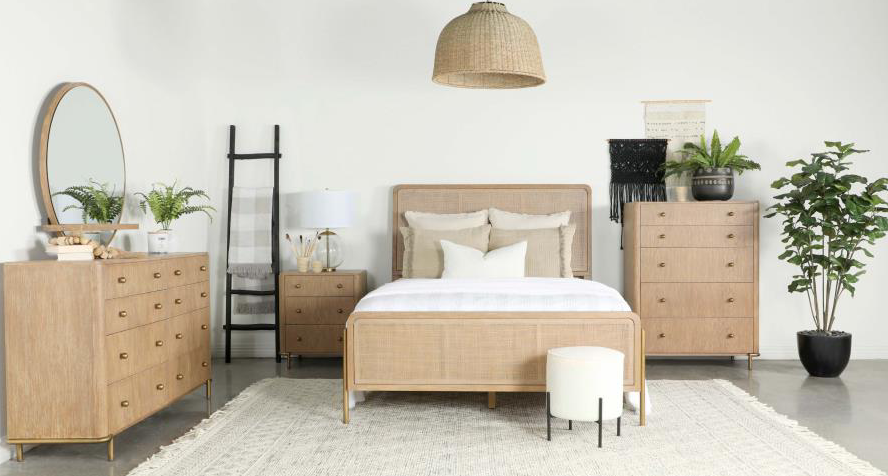 Elgen Transitional King Bed in Wire Brushed Sand Finish