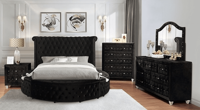 Sansom Black Velvet Glam Bed - Furniture of America