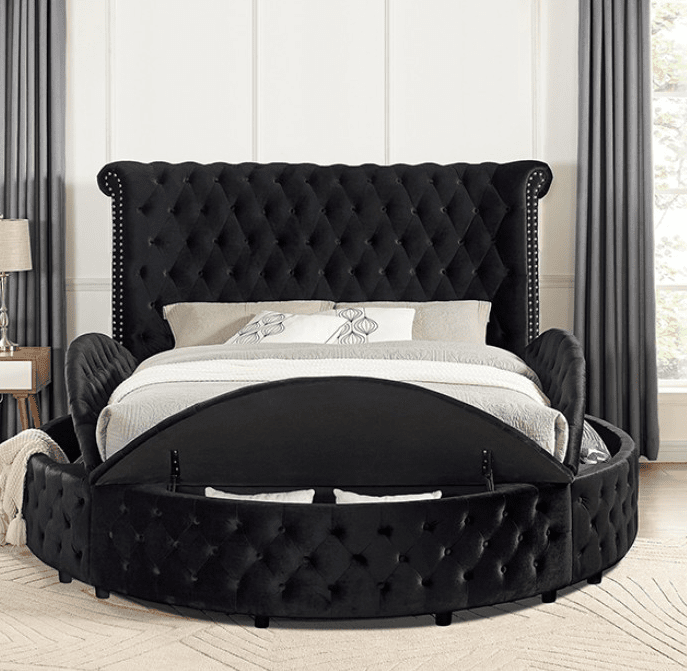 Sansom Black Velvet Glam Bed - Furniture of America