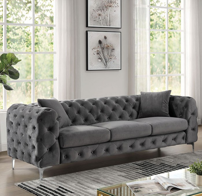 Sapphire Tufted Sofa in Dark Gray - Furniture of America