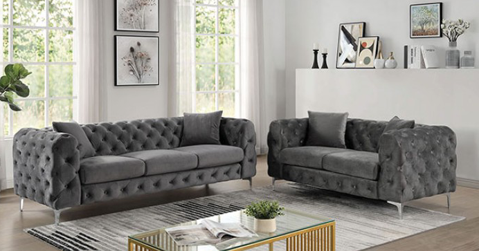 Sapphire Tufted Sofa in Dark Gray - Furniture of America