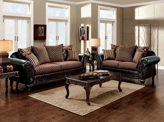 San Roque Traditional Rolled Arm Sofa & Loveseat Set