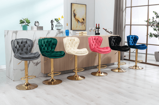 WeeHaa Modern Adjustable Height Tufted Velvet Swivel Bar Stools Set of 2