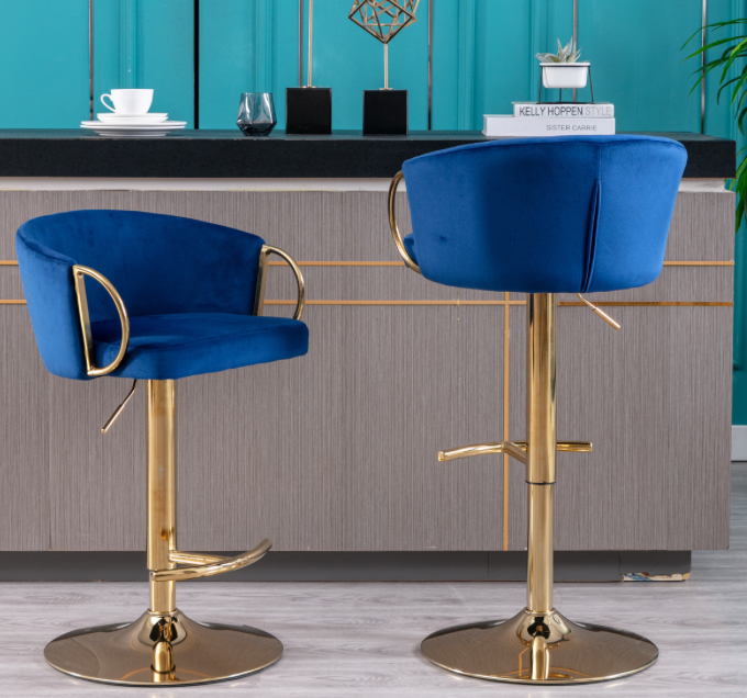 Modern Velvet Barstools with Gold Base Set of 2