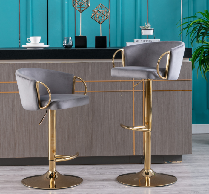 Modern Velvet Barstools with Gold Base Set of 2