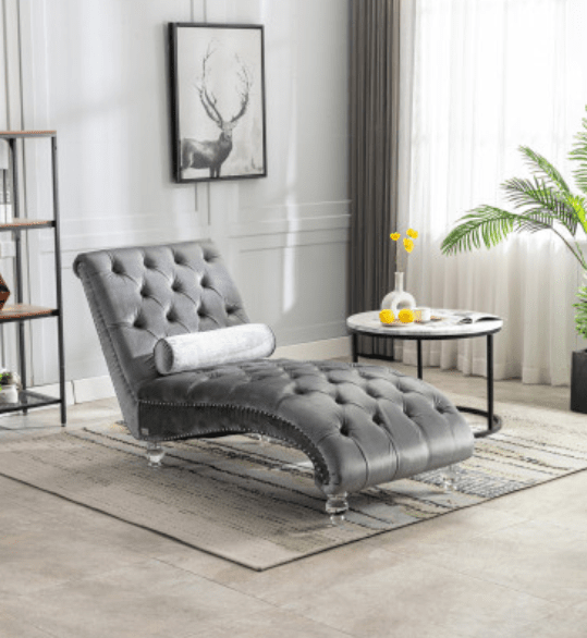 Coolmore Contemporary Velvet Chaise Lounge with Acrylic Feet