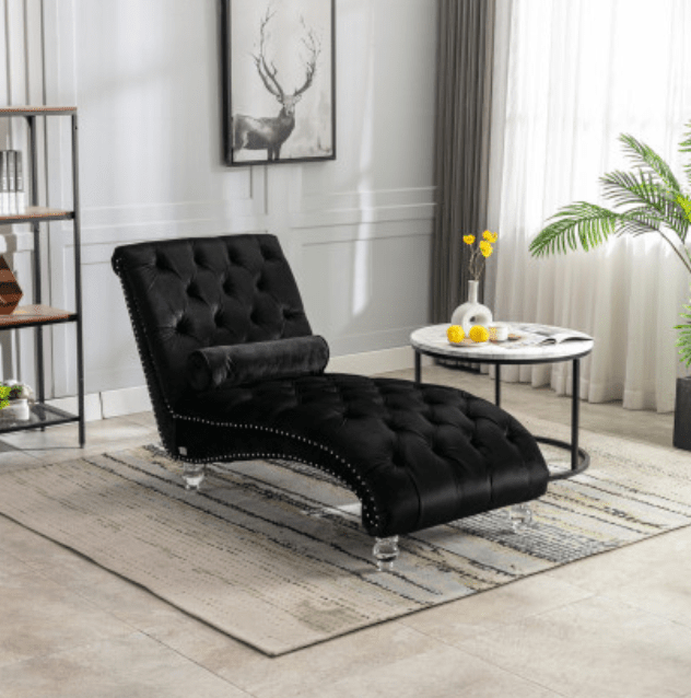 Coolmore Contemporary Velvet Chaise Lounge with Acrylic Feet