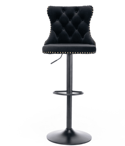 A&A Furniture Swivel Bar Stool in Soft Velvet with Black Metal Base Set of 2