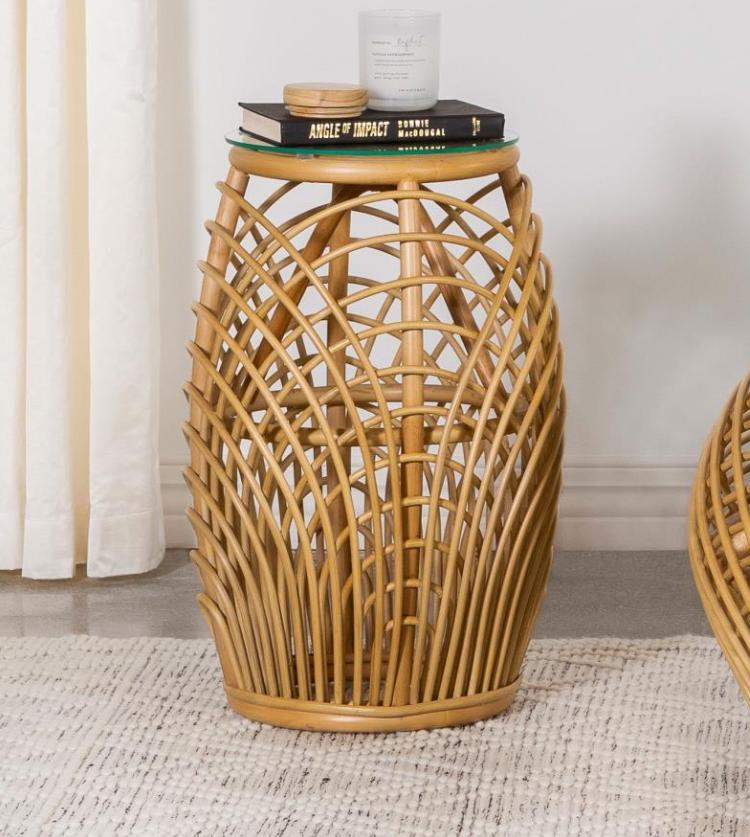 Dahlia Natural Woven Rattan Coffee Table with Glass Top