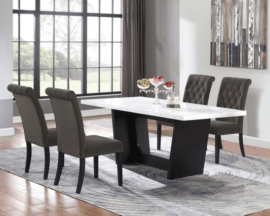 Osborne Rectangular Marble Top Dining Set - Brown & White