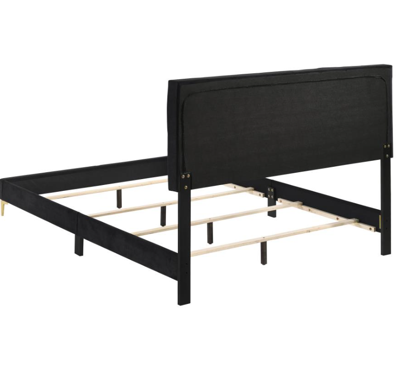 Kendall Velvet Panel Bed in Black & Gold - Queen