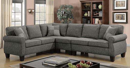 Rhian Transitional Rolled Arm Sectional in Dark Gray Linen