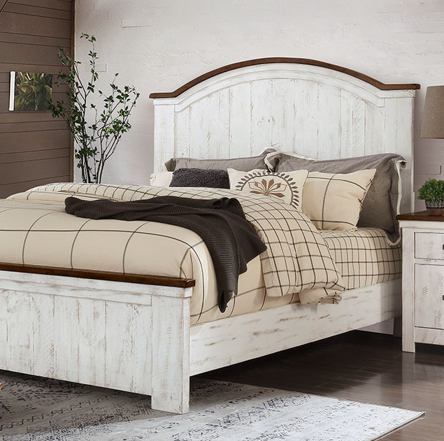 Alyson Transitional Bedroom Set in Distressed White & Walnut - King