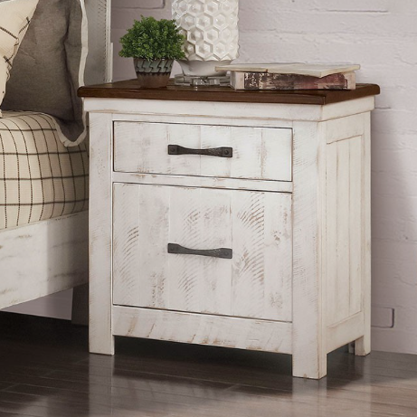 Alyson Transitional Bedroom Set in Distressed White & Walnut - King