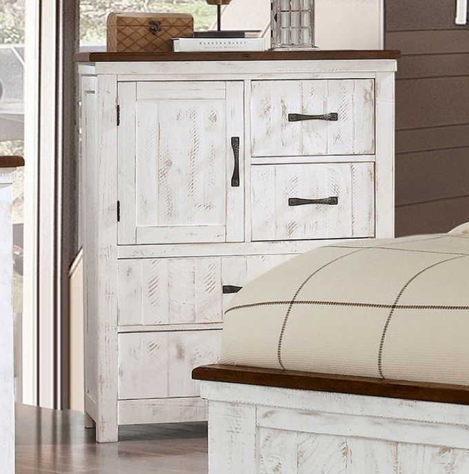 Alyson Transitional Bedroom Set in Distressed White & Walnut - King