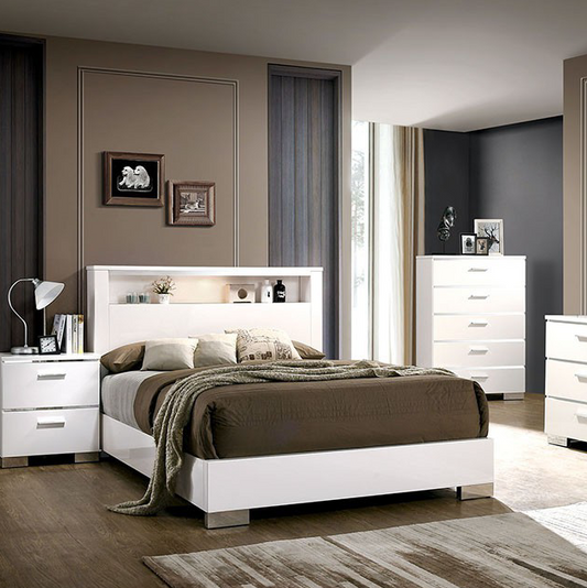 Carlie White High Gloss Bedroom Set - King