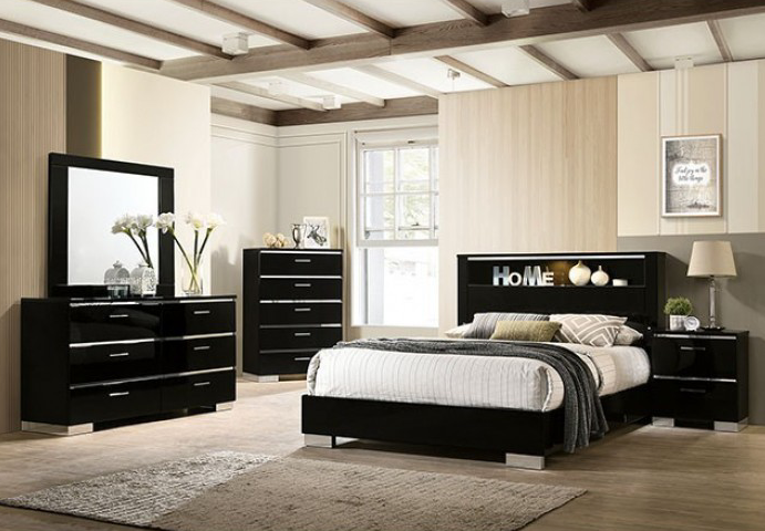 Carlie Black High Gloss Bedroom Set - Queen