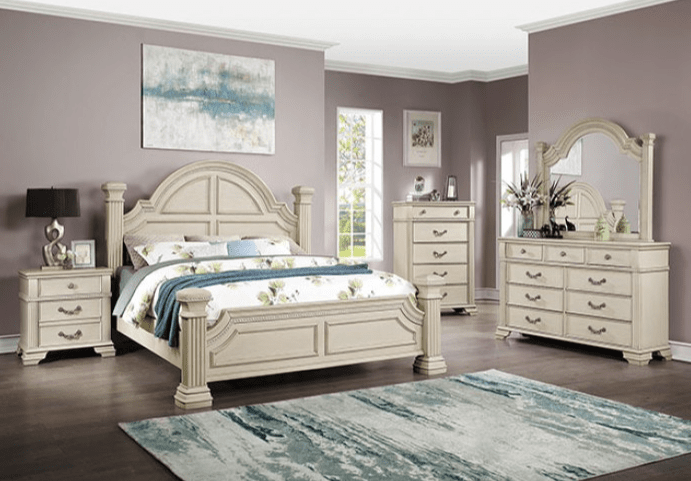 Pamphilos Traditional Bedroom Set in Antique White - King