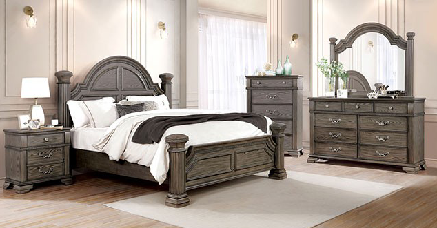 Pamphilos Traditional Arched Poster Bed in Gray - Queen