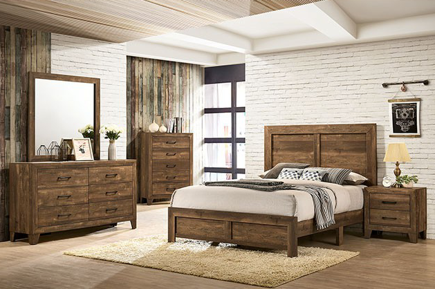 Wentworth Rustic Full Panel Bed in Light Walnut