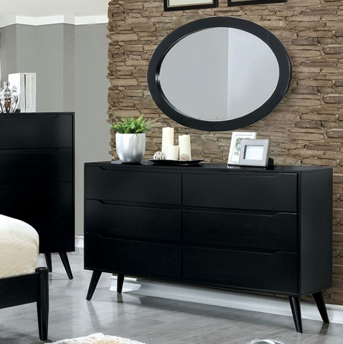 Lennart II Black Finish Mid-Century Modern Queen Platform Bed