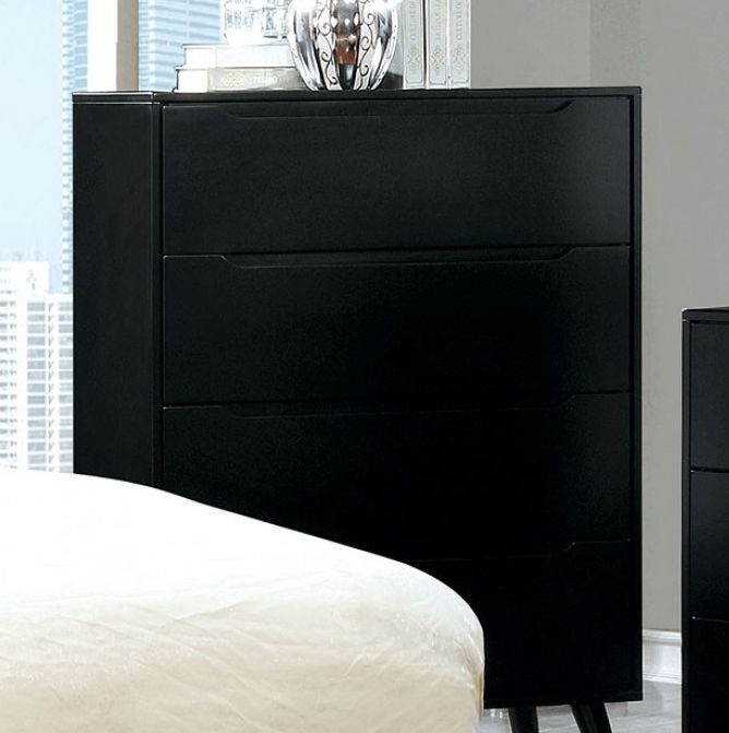 Lennart II Black Finish Mid-Century Modern Queen Platform Bed