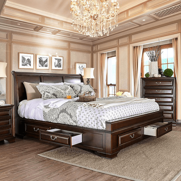 Brandt Traditional Bedroom Set in Brown Cherry - Queen