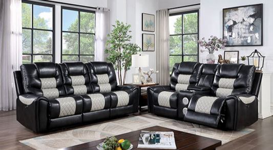 Leipzig Power Reclining Sofa & Loveseat Set - Black & Gray