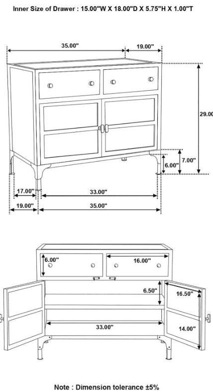 Sadler 2-drawer Accent Cabinet with Glass Doors Black