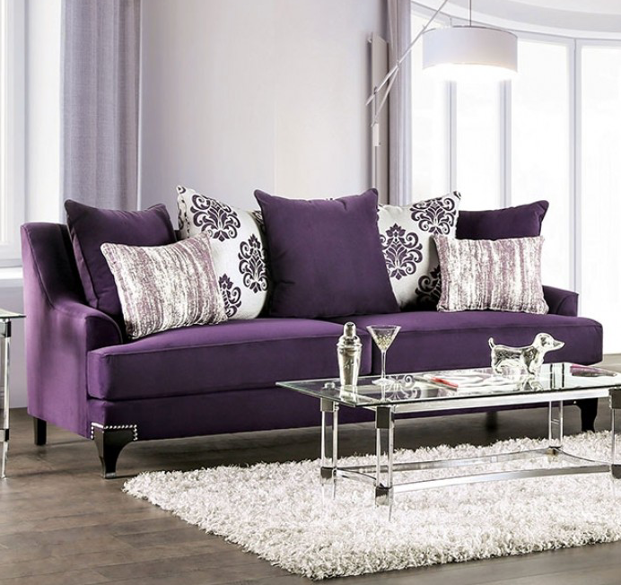 Sisseton Transitional Purple Small Weave Chenille Sofa & Loveseat Set